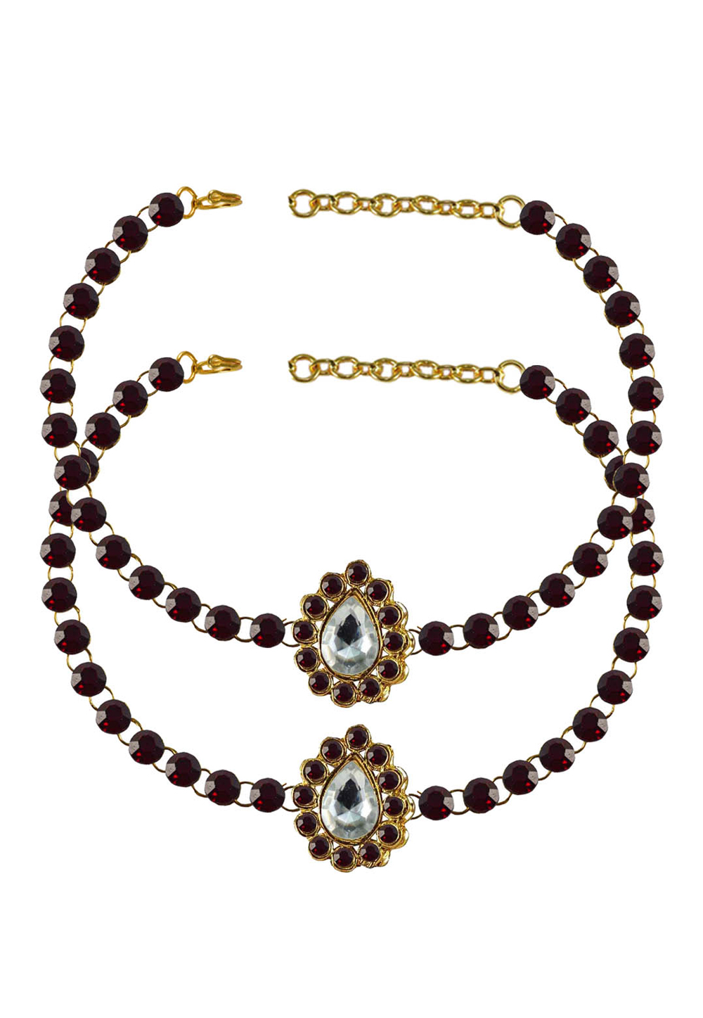 Maroon Brass Gold Plated Anklets 171315