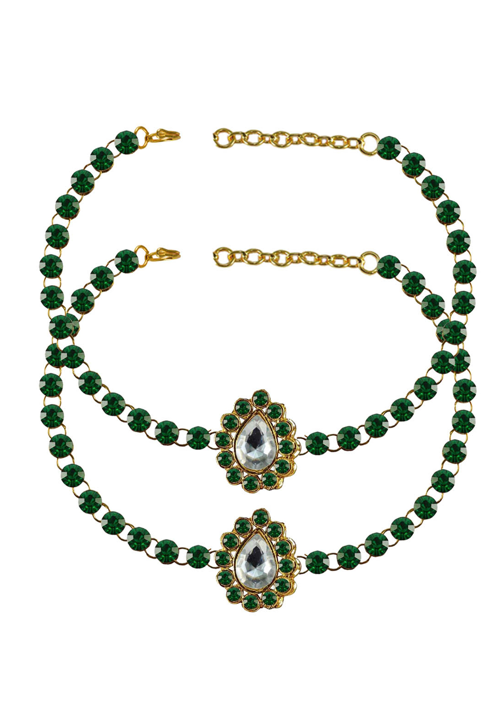 Green Brass Gold Plated Anklets 171316