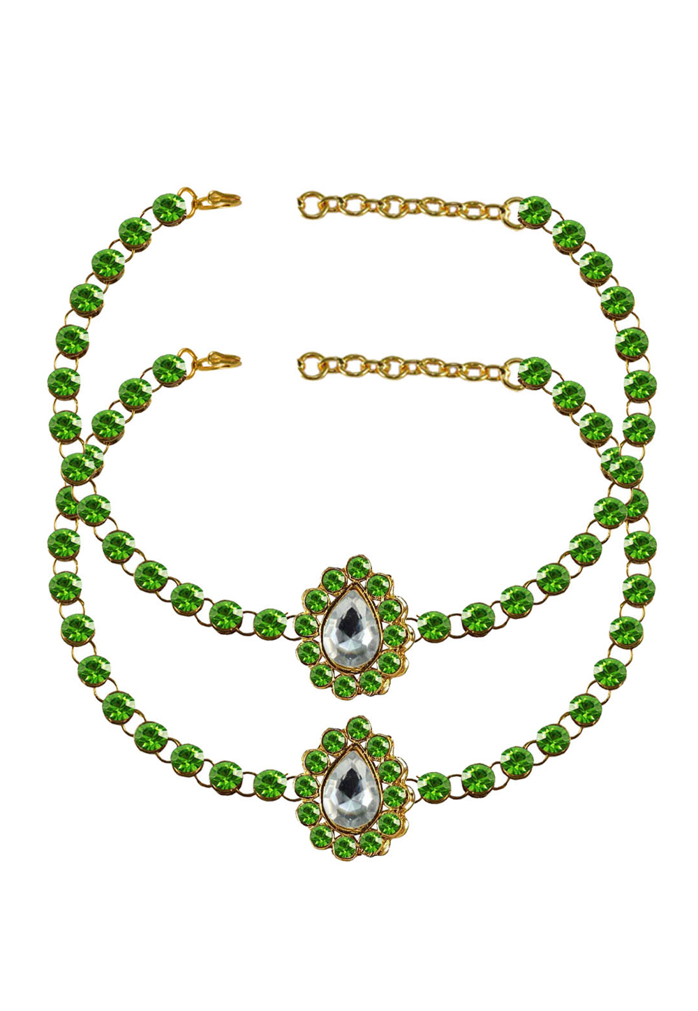 Green Brass Gold Plated Anklets 171323