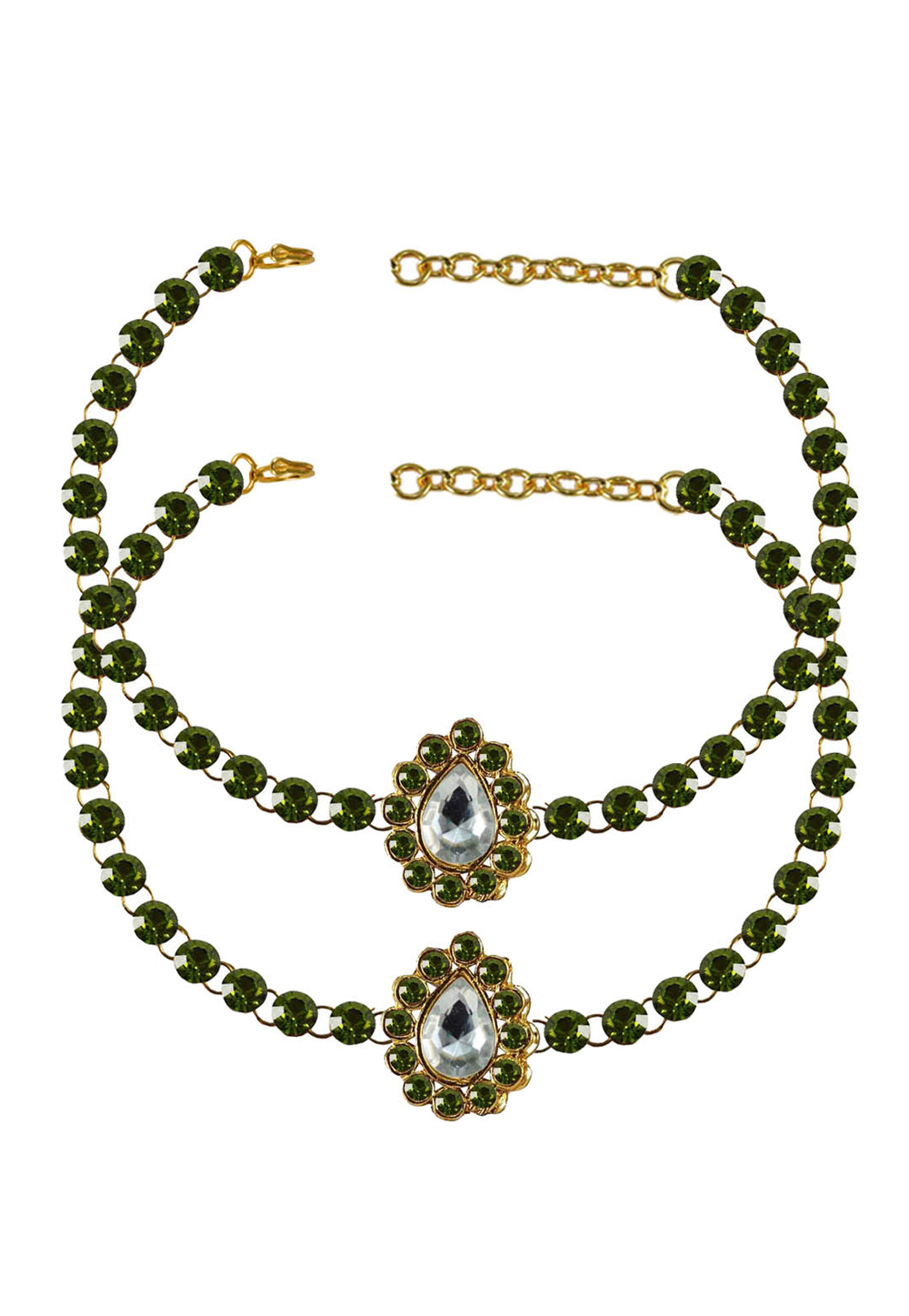 Green Brass Gold Plated Anklets 171325