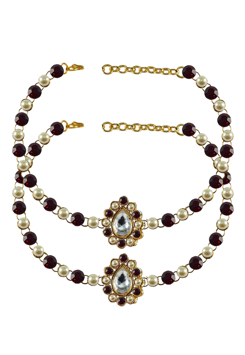Maroon Brass Gold Plated Anklets 171346
