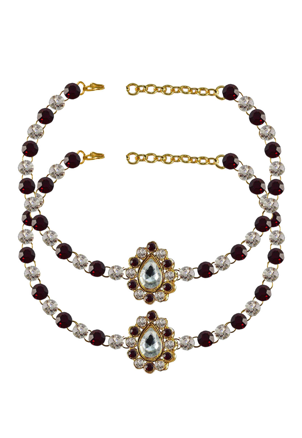 Maroon Brass Gold Plated Anklets 171347
