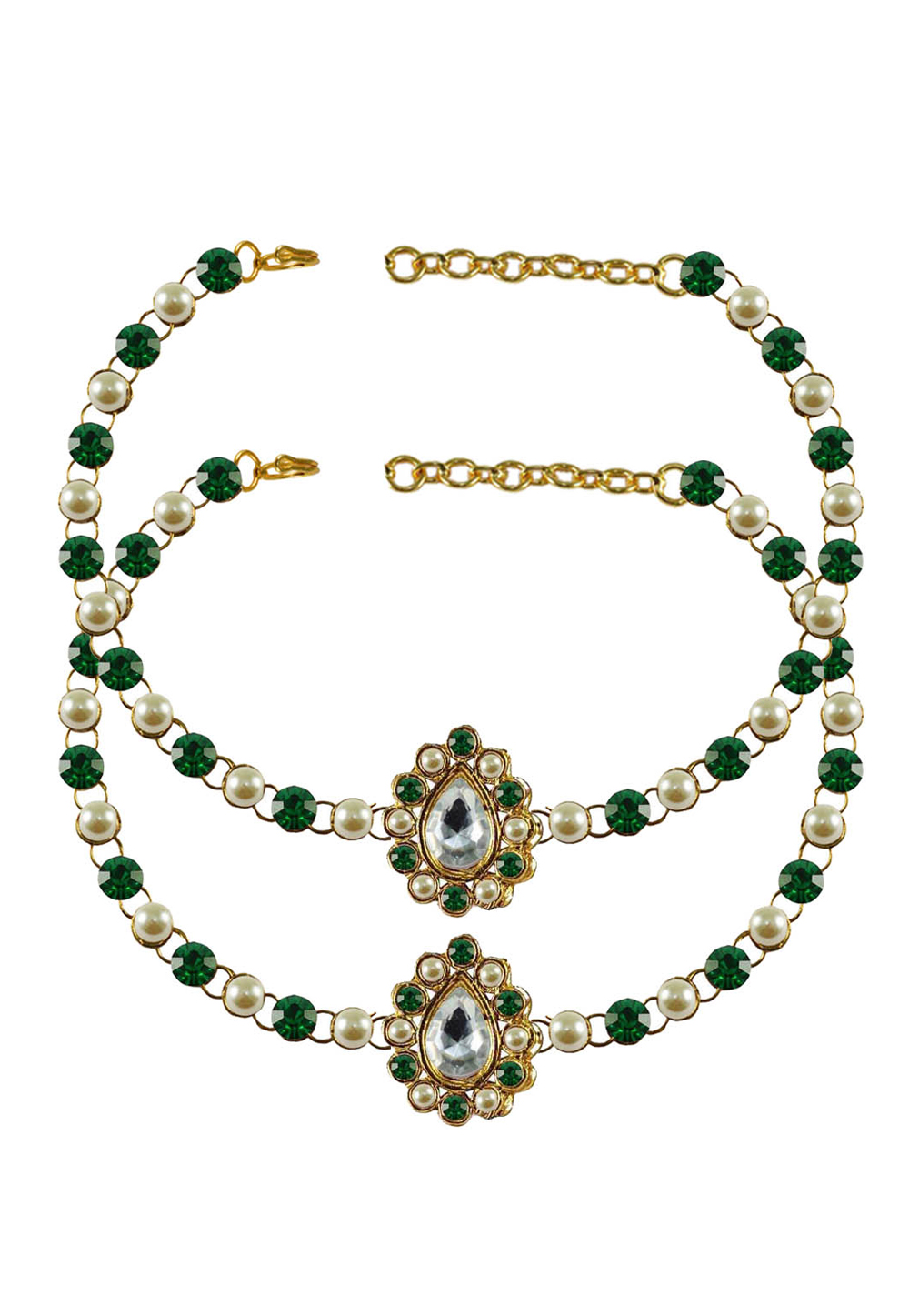 Green Brass Gold Plated Anklets 171348