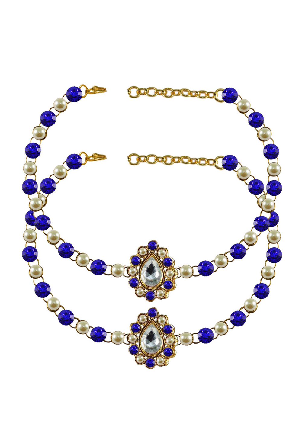 Blue Brass Gold Plated Anklets 171356