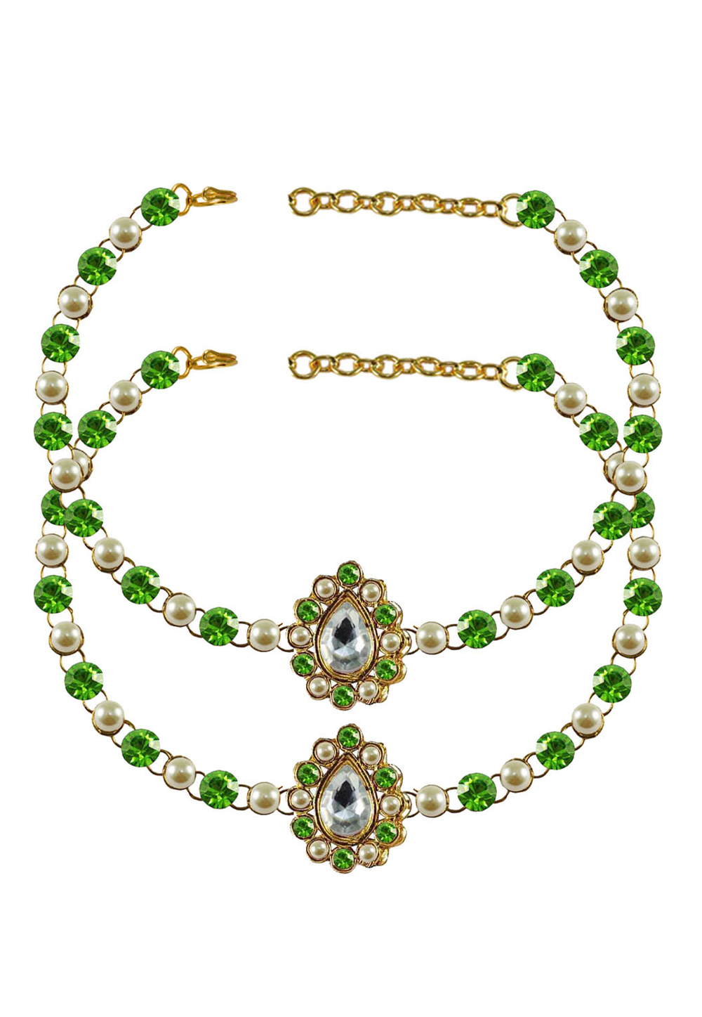 Green Brass Gold Plated Anklets 171360