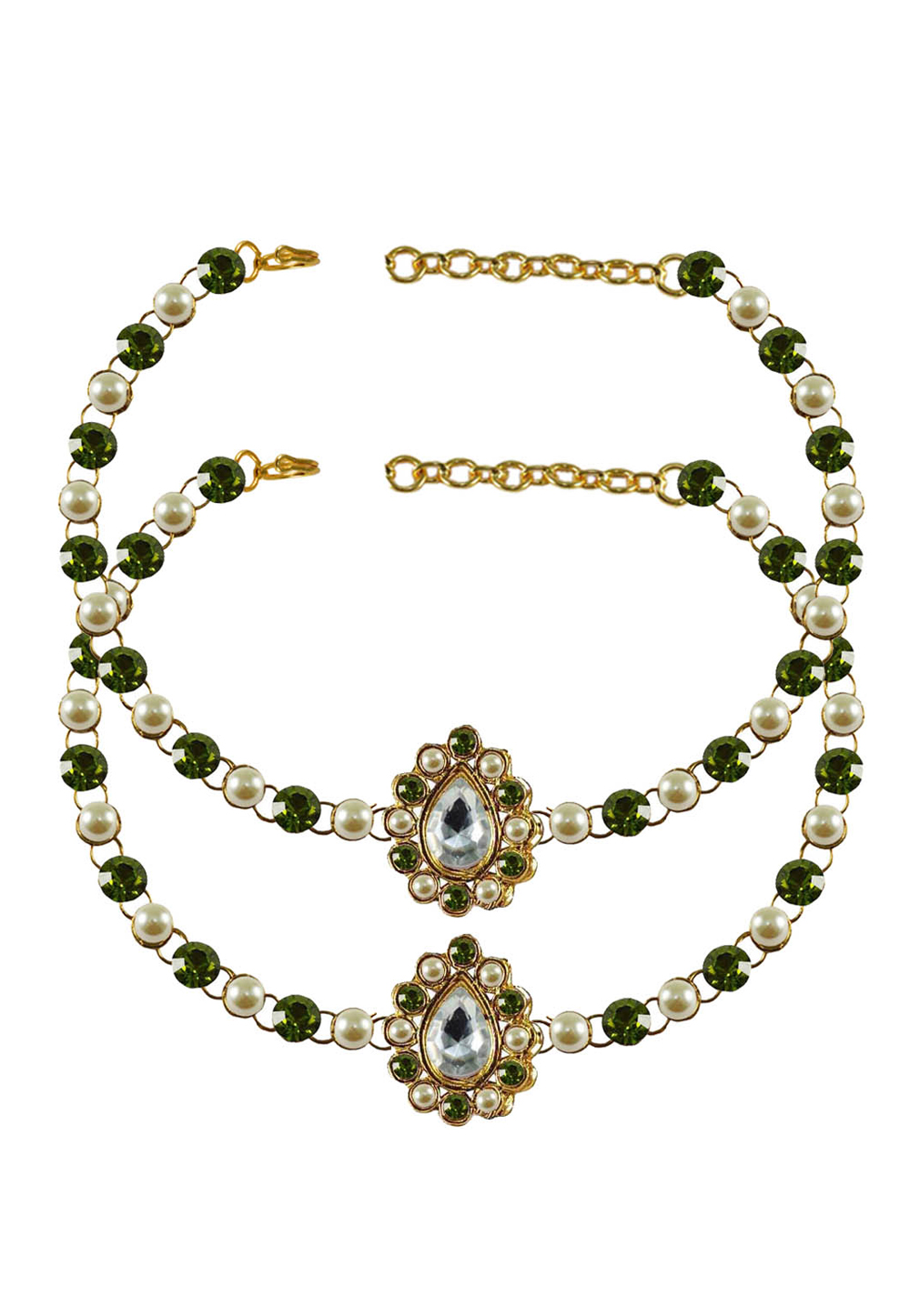 Green Brass Gold Plated Anklets 171364