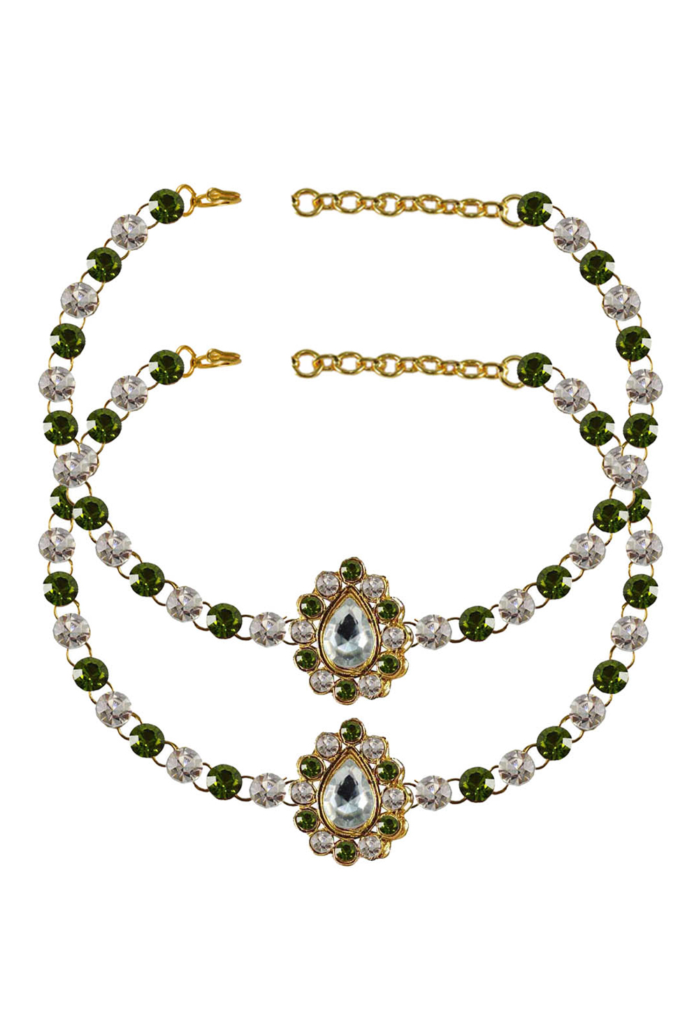 Green Brass Gold Plated Anklets 171365