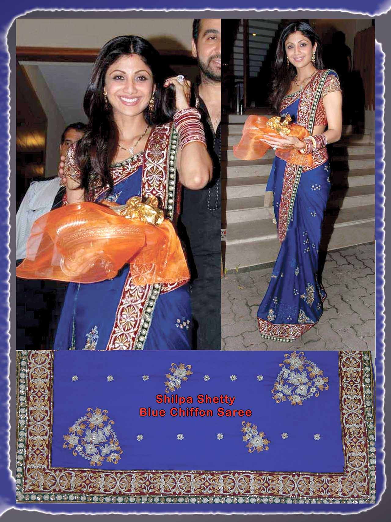 Blue Faux Georgette Bollywood Saree 10750 With Unstitched Blouse