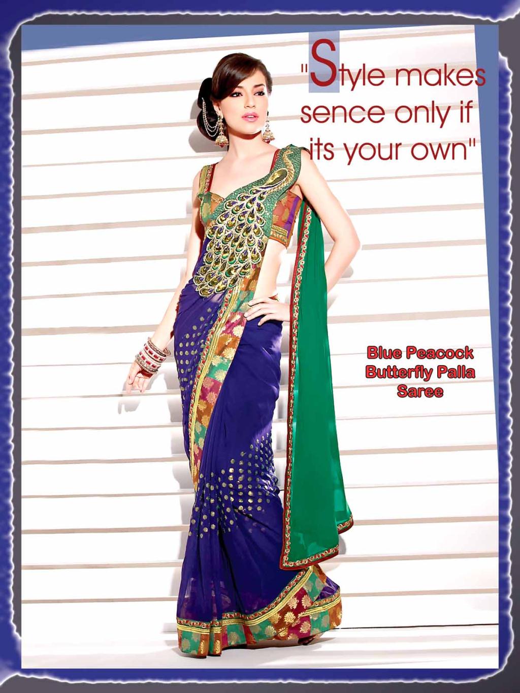 Blue Peacock Butterfly Saree 20481