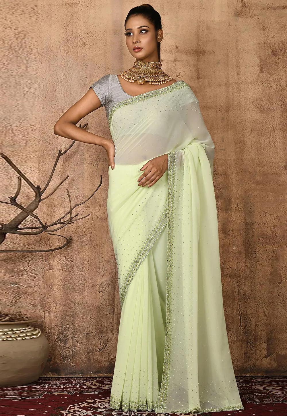 Light Yellow Georgette Saree With Blouse 248273