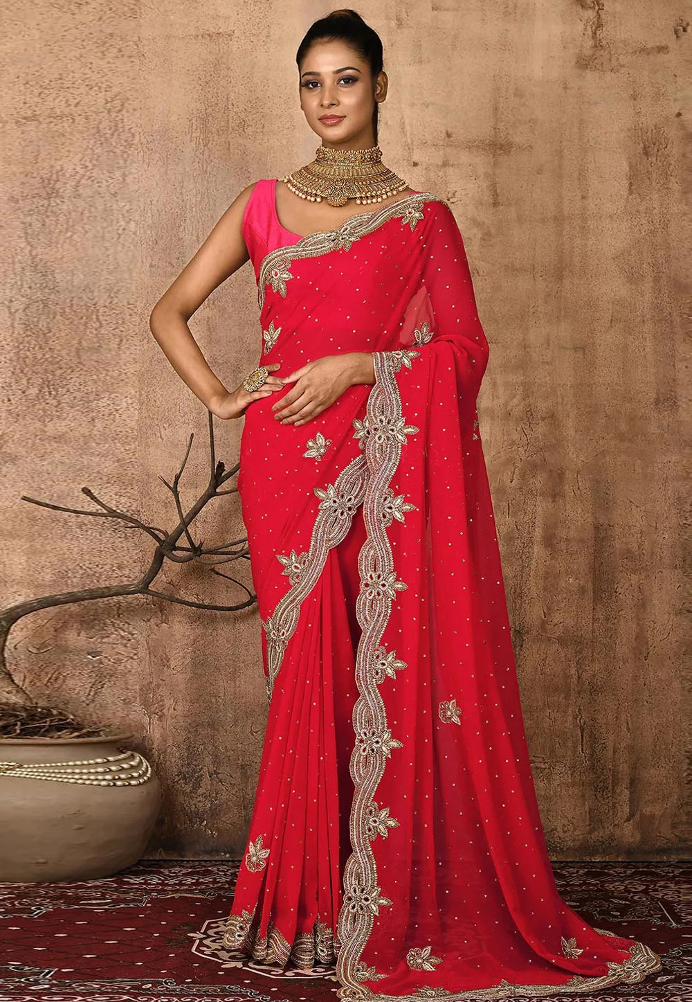 Red Georgette Saree With Blouse 248264