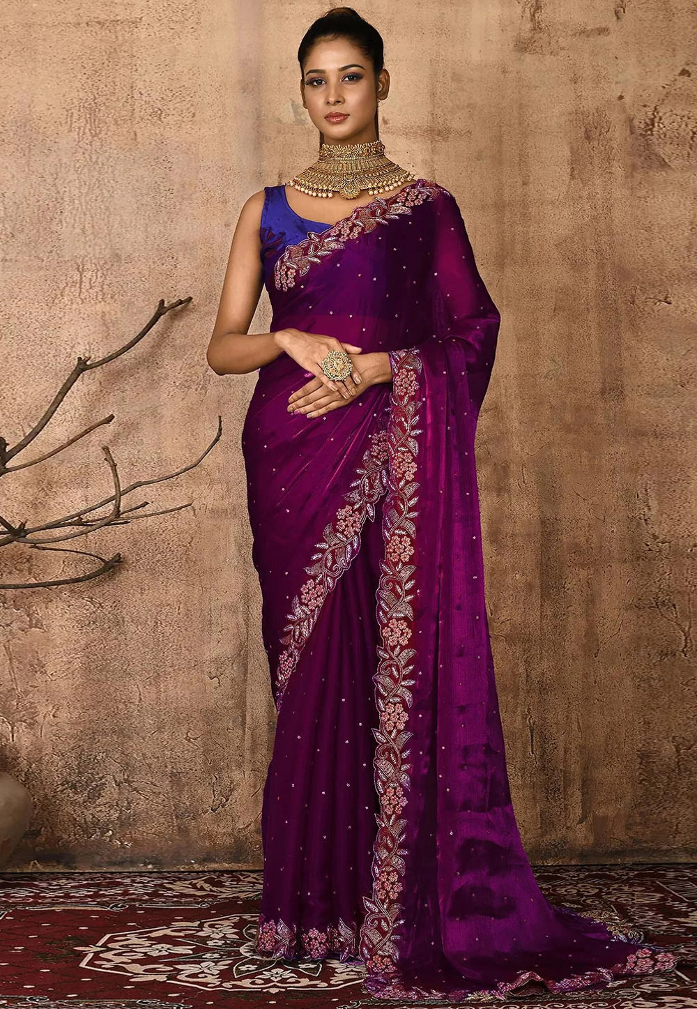 Purple Tissue Silk Saree With Blouse 248266