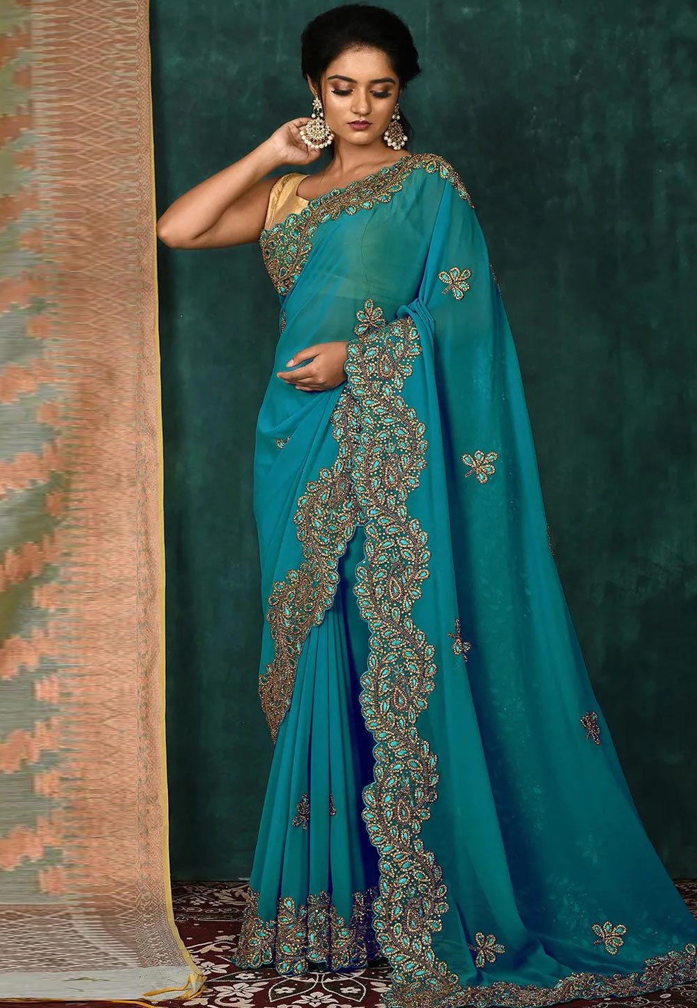 Turquoise Georgette Saree With Blouse 248270