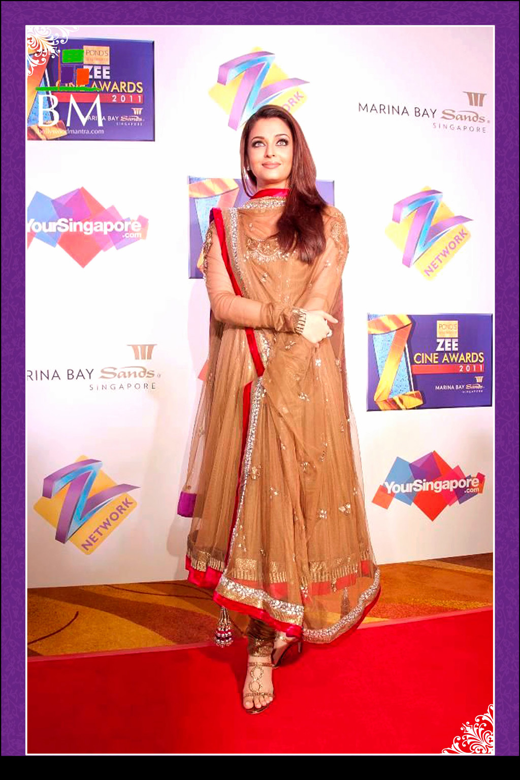 Ashwariya Rai Brown Net Zee Cine Awards Anarkali Suit 32748