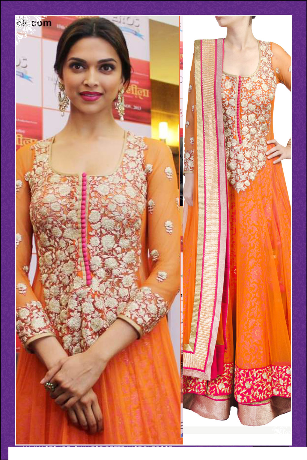Deepika Padukone Orange Net Anarkali Suit 32764