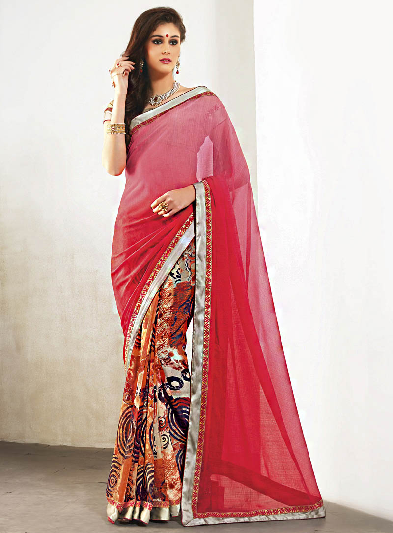 Pink Georgette Printed Saree With Blouse 65791