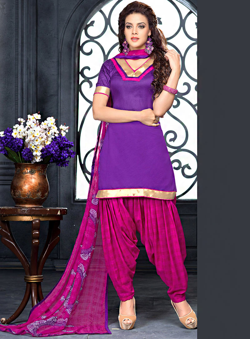 Purple Cotton Patiala Suit 70023
