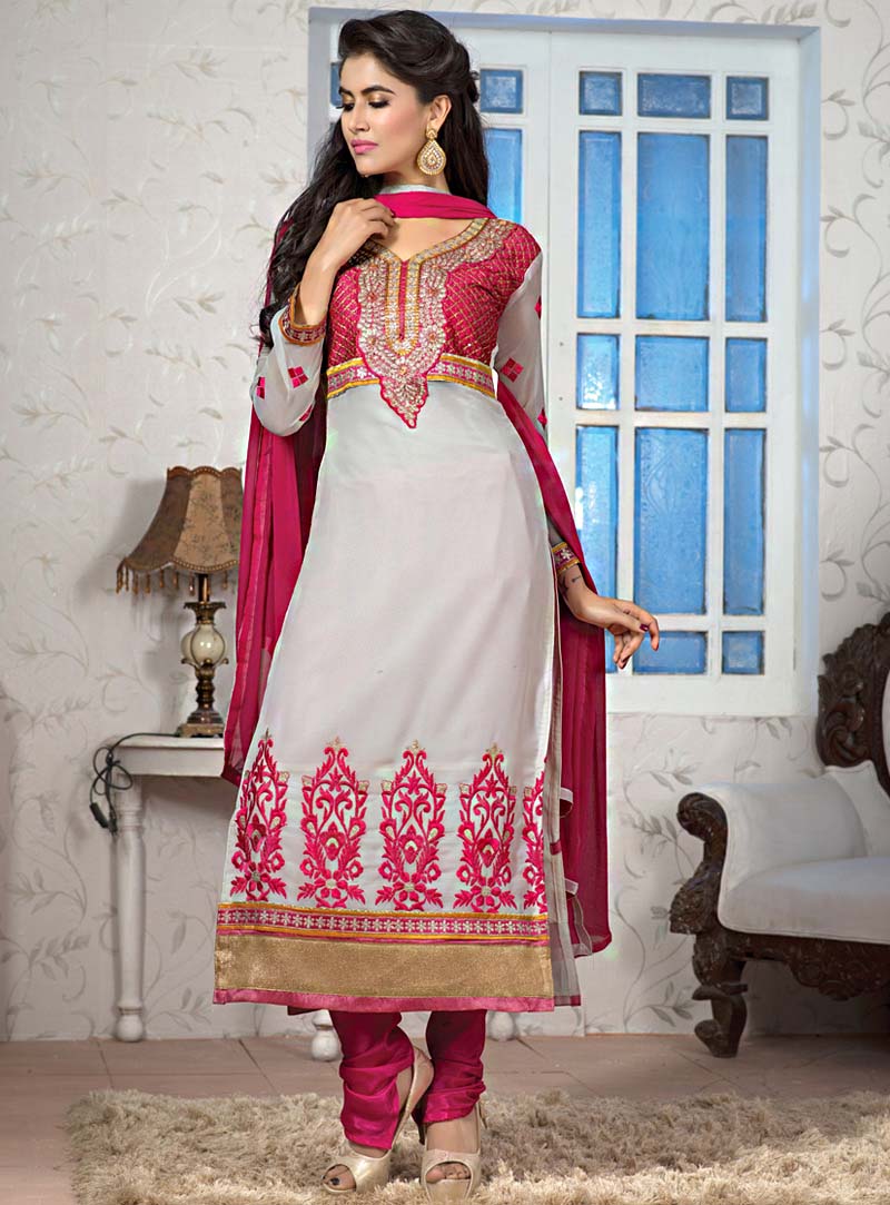 Off White Georgette Churidar Suit 66605