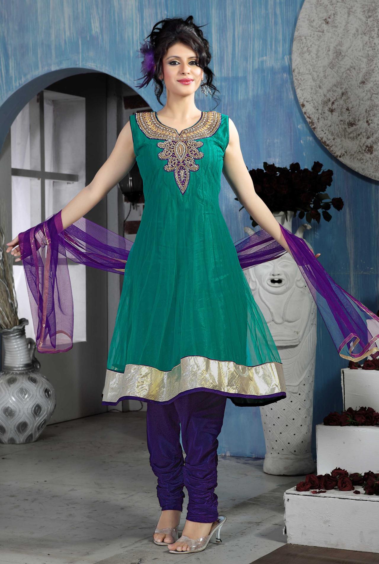Green Sleeveless Net Anarkali Suit 15361