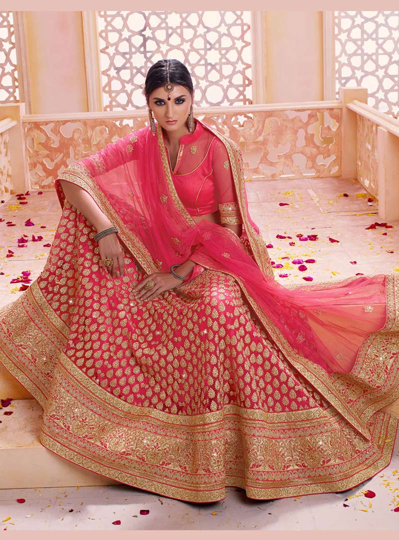 Pink Net Wedding Lehenga Choli 68819