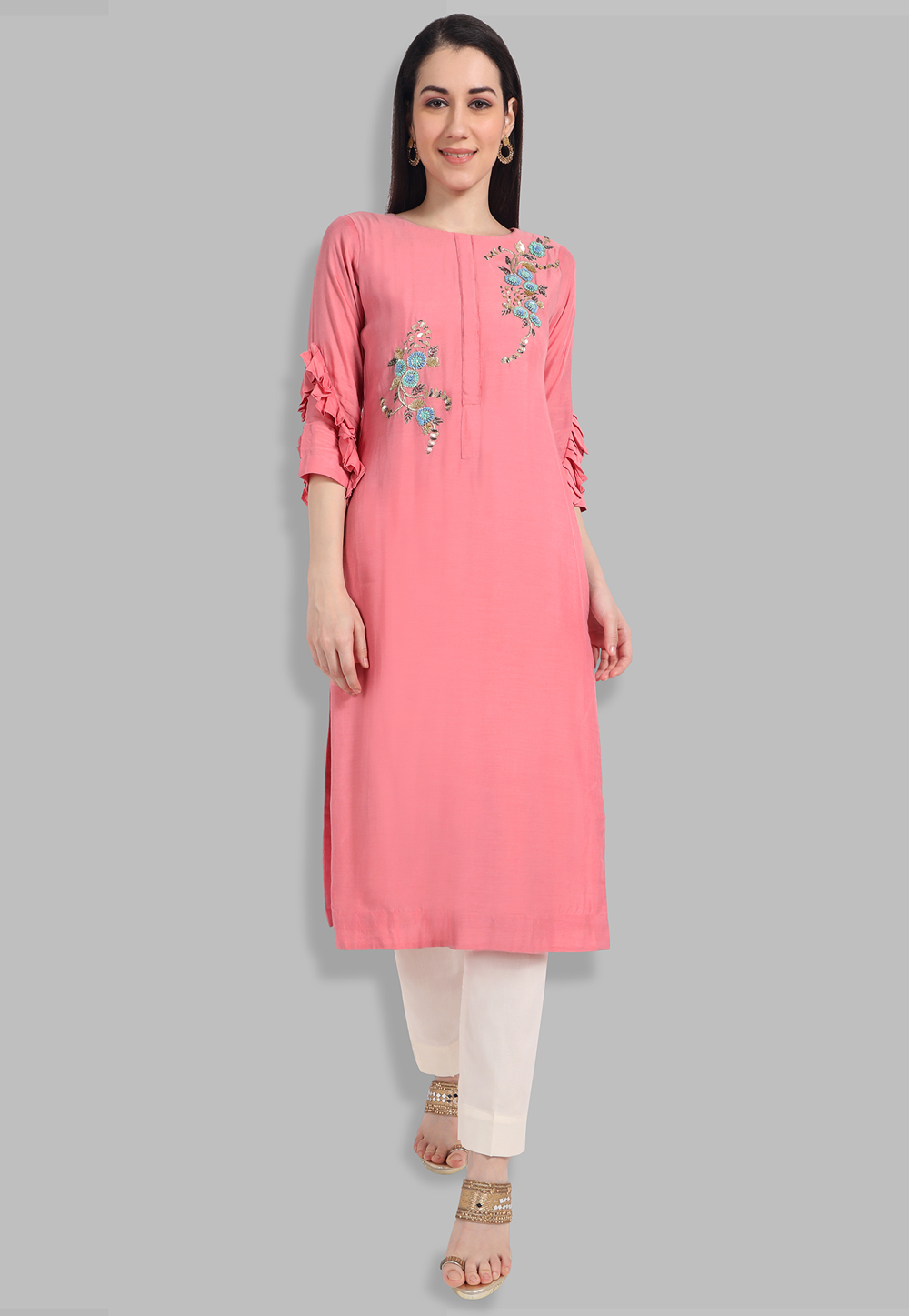 Buy Pink Blended Cotton Bandhini Knee Length Kurti After Six Wear Online at  Best Price | Cbazaar