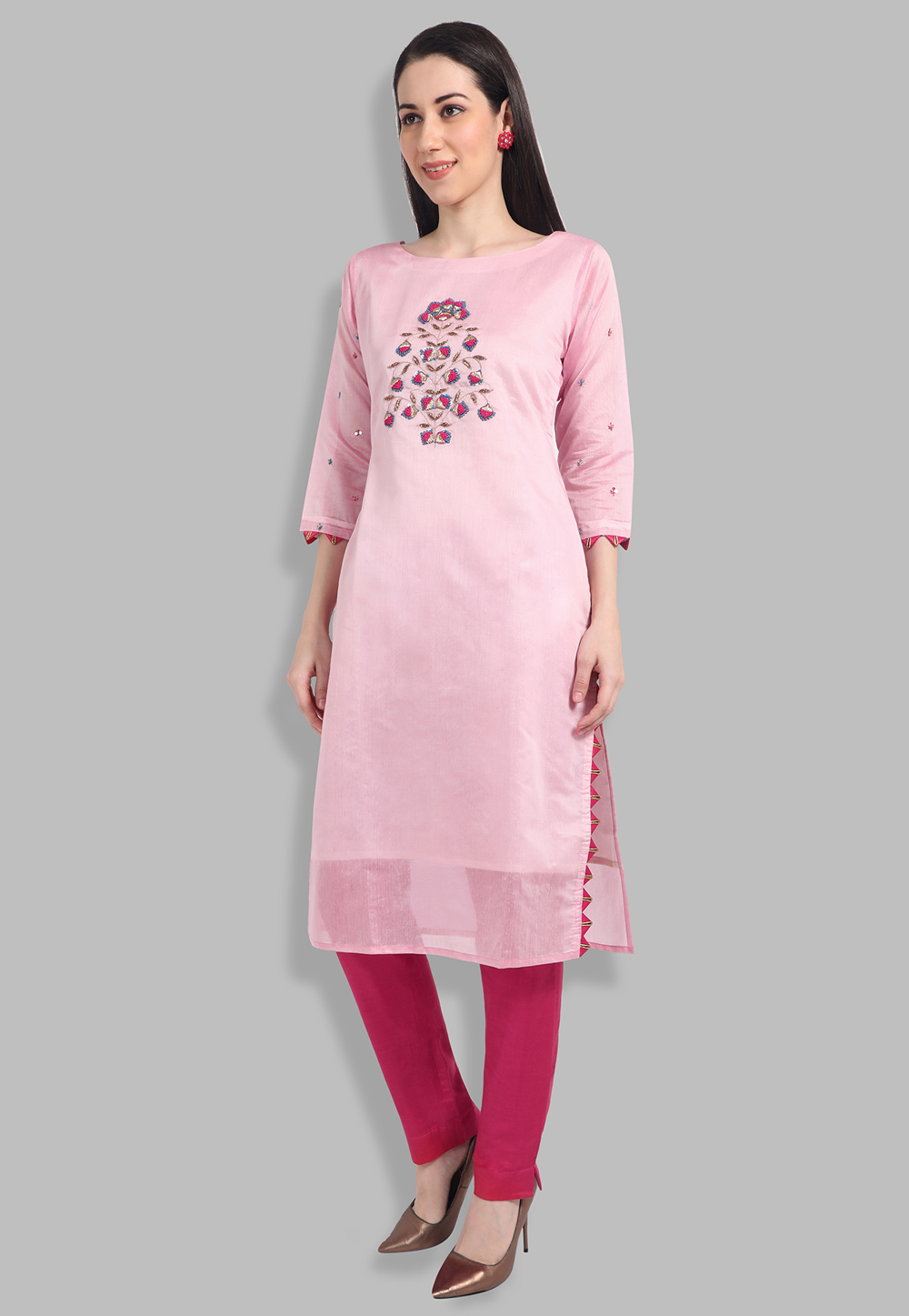 Pink & Cream Printed Nargis Kurta Set – Lakshita