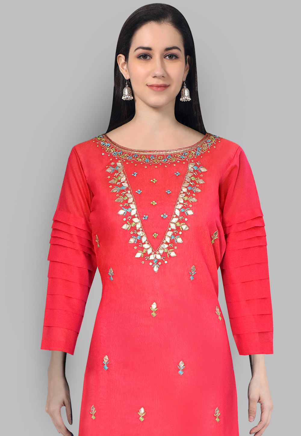 Buy Dusty Pink Pure Chanderi Silk Embroidered Kurta Salwar Set Party Wear  Online at Best Price | Cbazaar