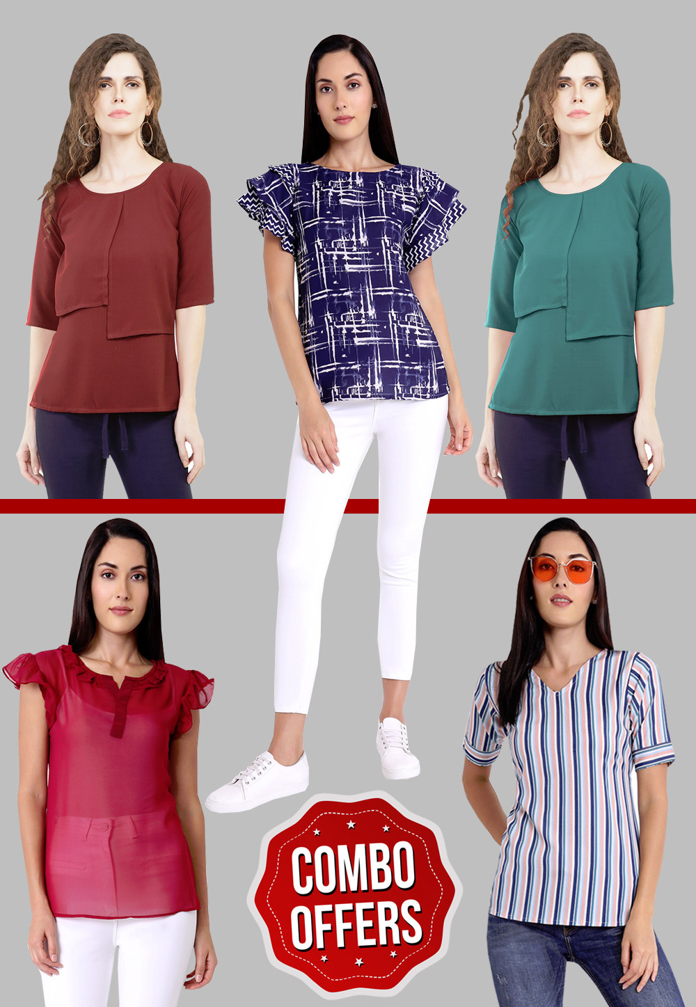 Combo Casual Top For Women-PACK OF 5 267405