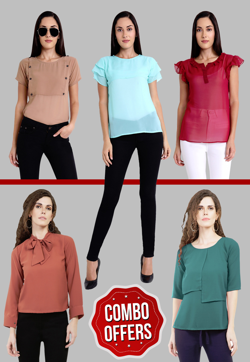 Combo Casual Top For Women-PACK OF 5 267406
