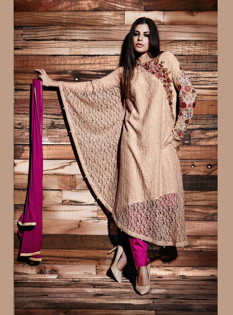 Peach Rasal Net Pakistani Style Suit 69395