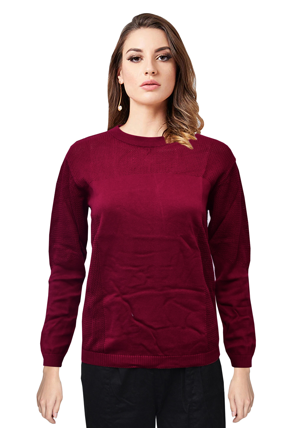 Wine Knitted Sweater Tops 214239