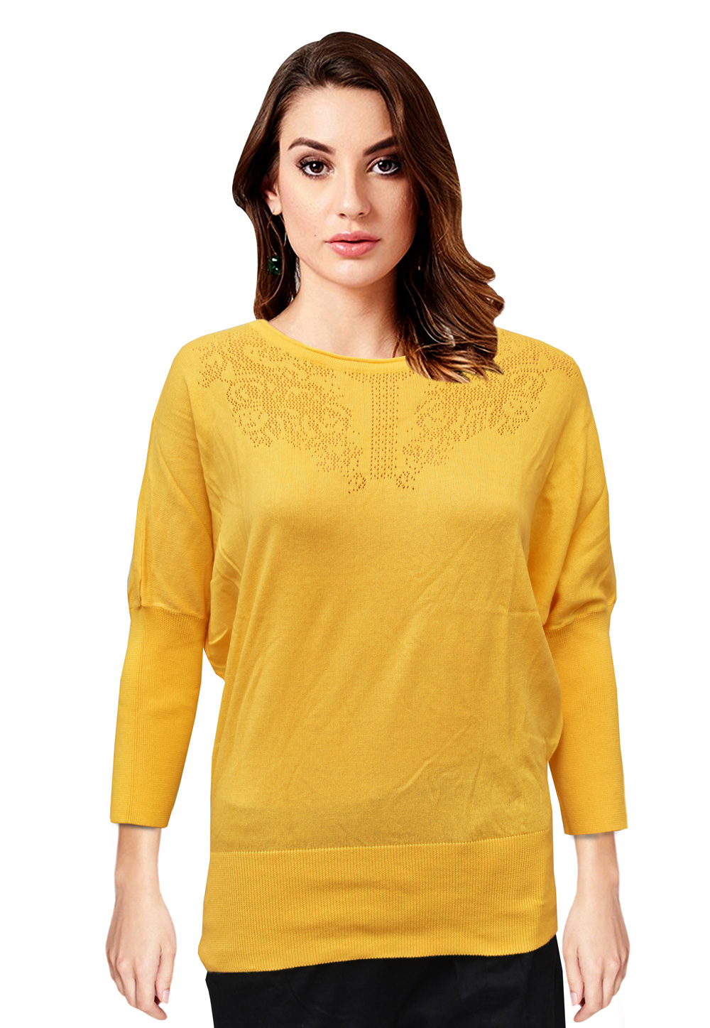 Yellow Woolen Knitted Tops 214244