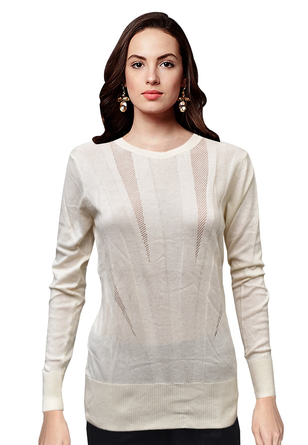 Off White Knitted Sweater Tops 214245