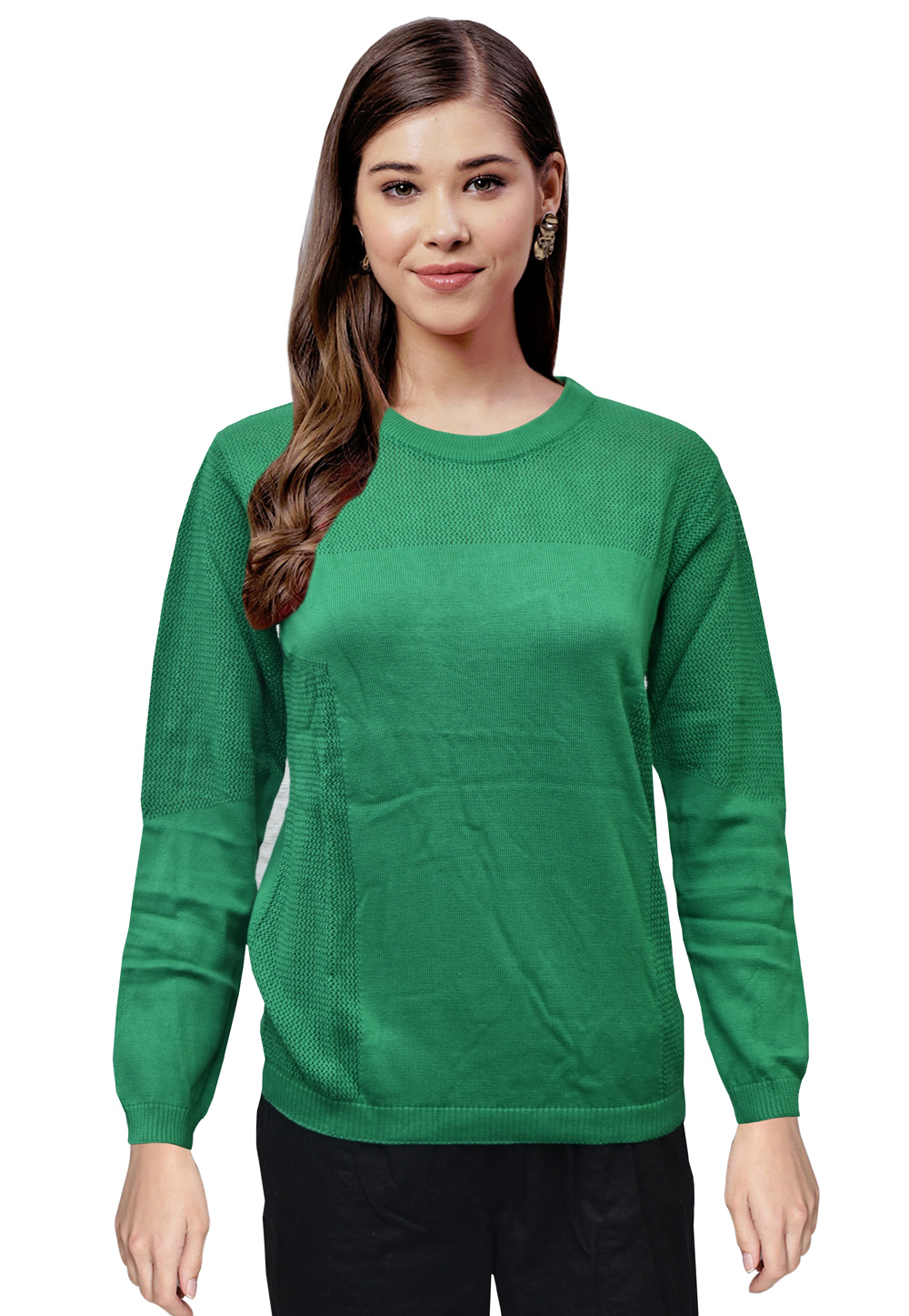 Green Woolen Knitted Sweater Tops 214249