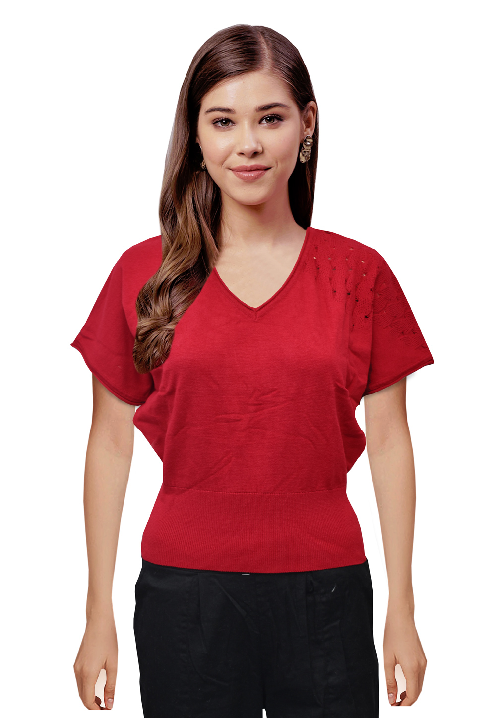 Red Woolen Knitted Tops 214250
