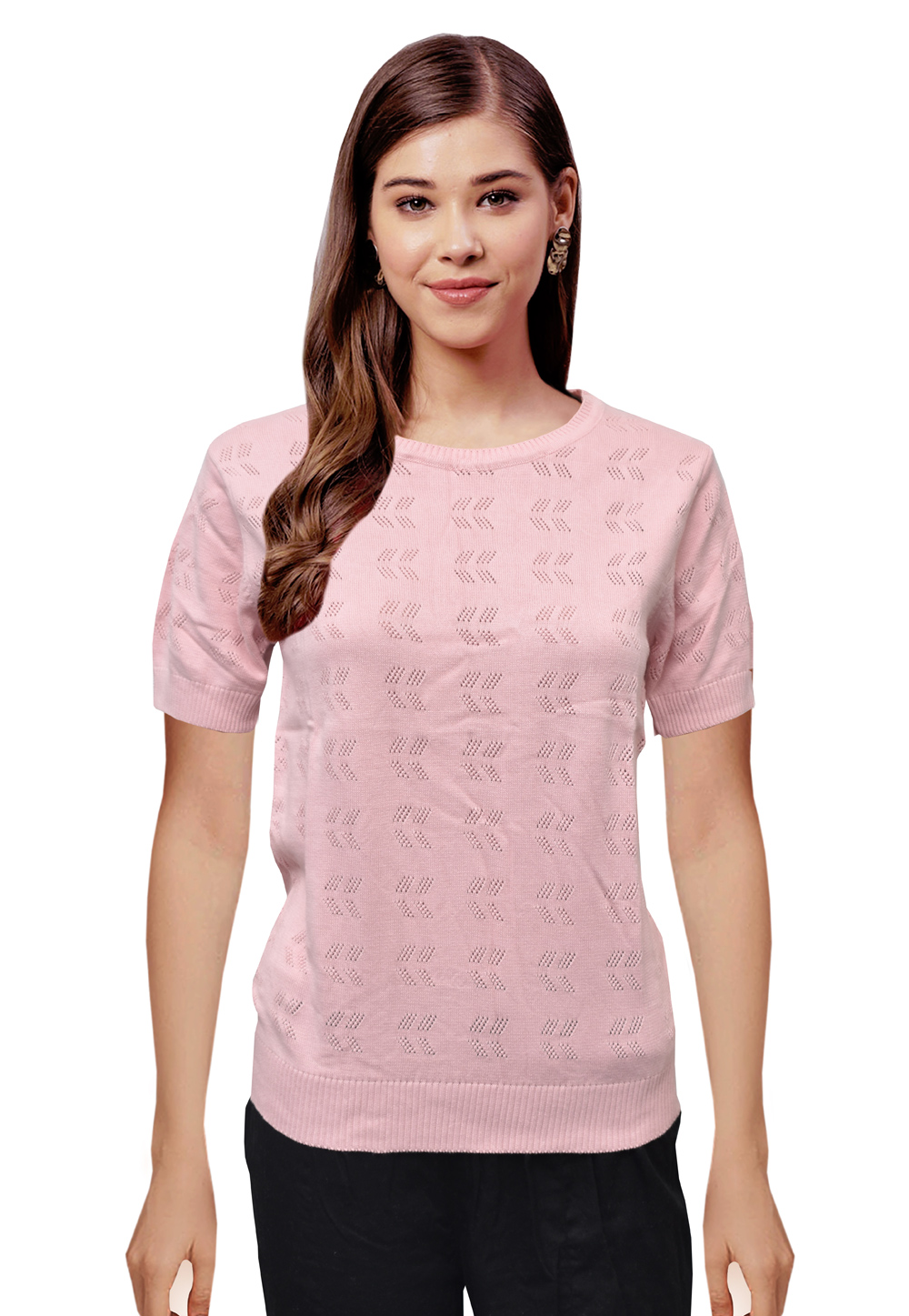 Pink Knitted Sweater Tops 214251