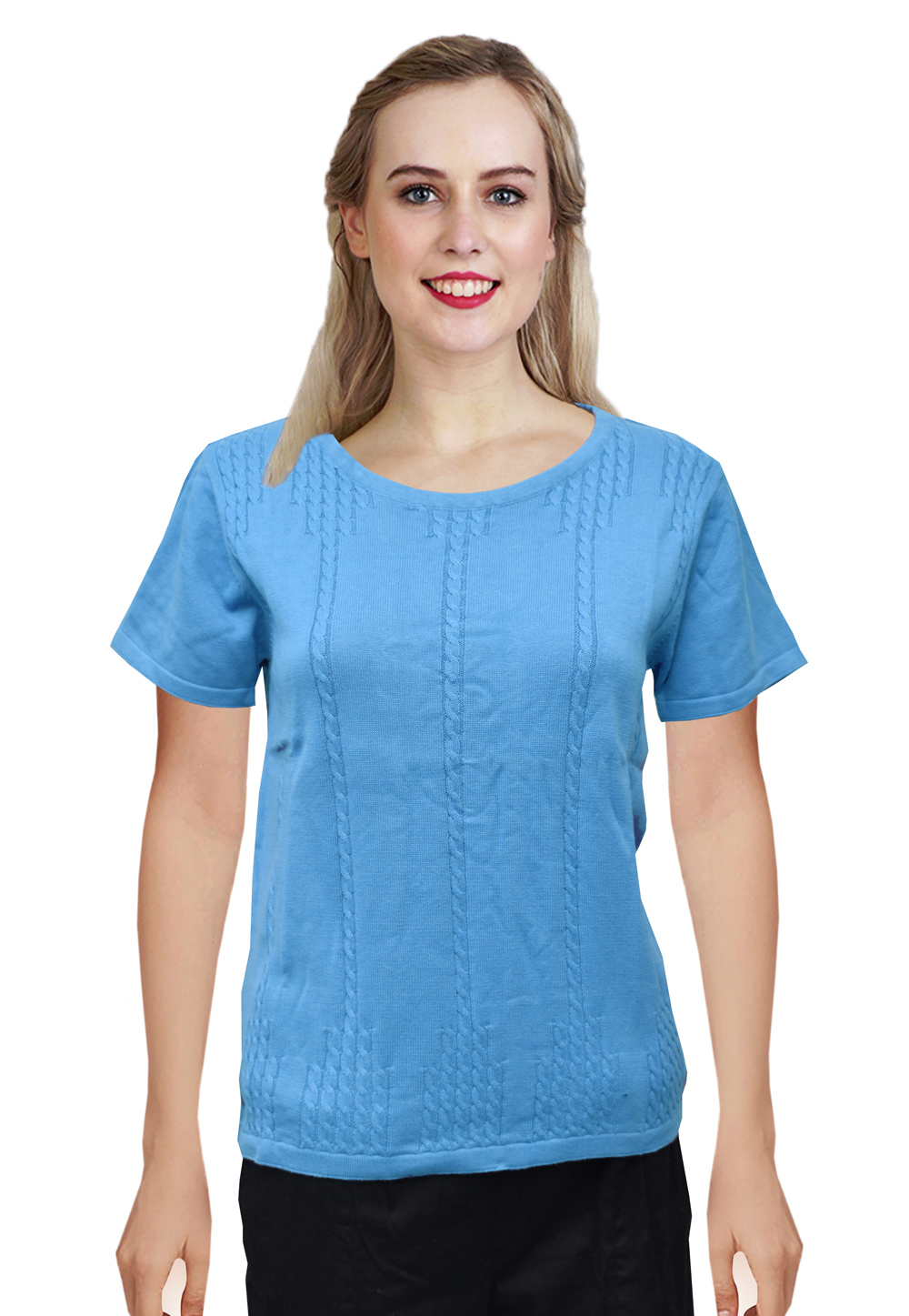 Sky Blue Woolen Knitted Tops 214253