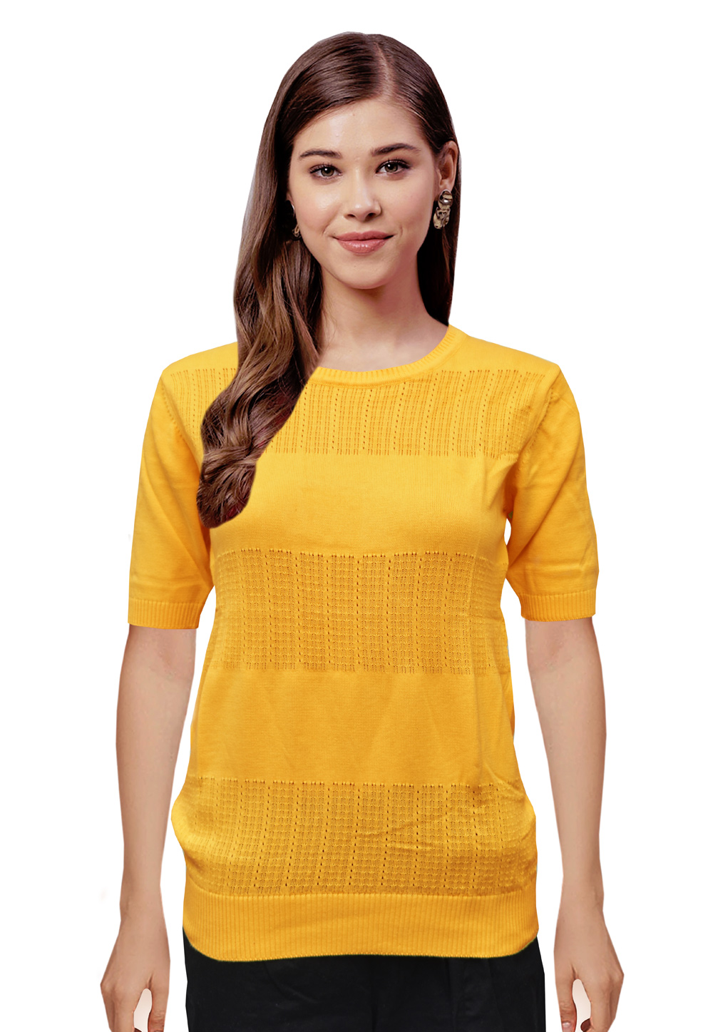 Yellow Knitted Sweater Tops 214254