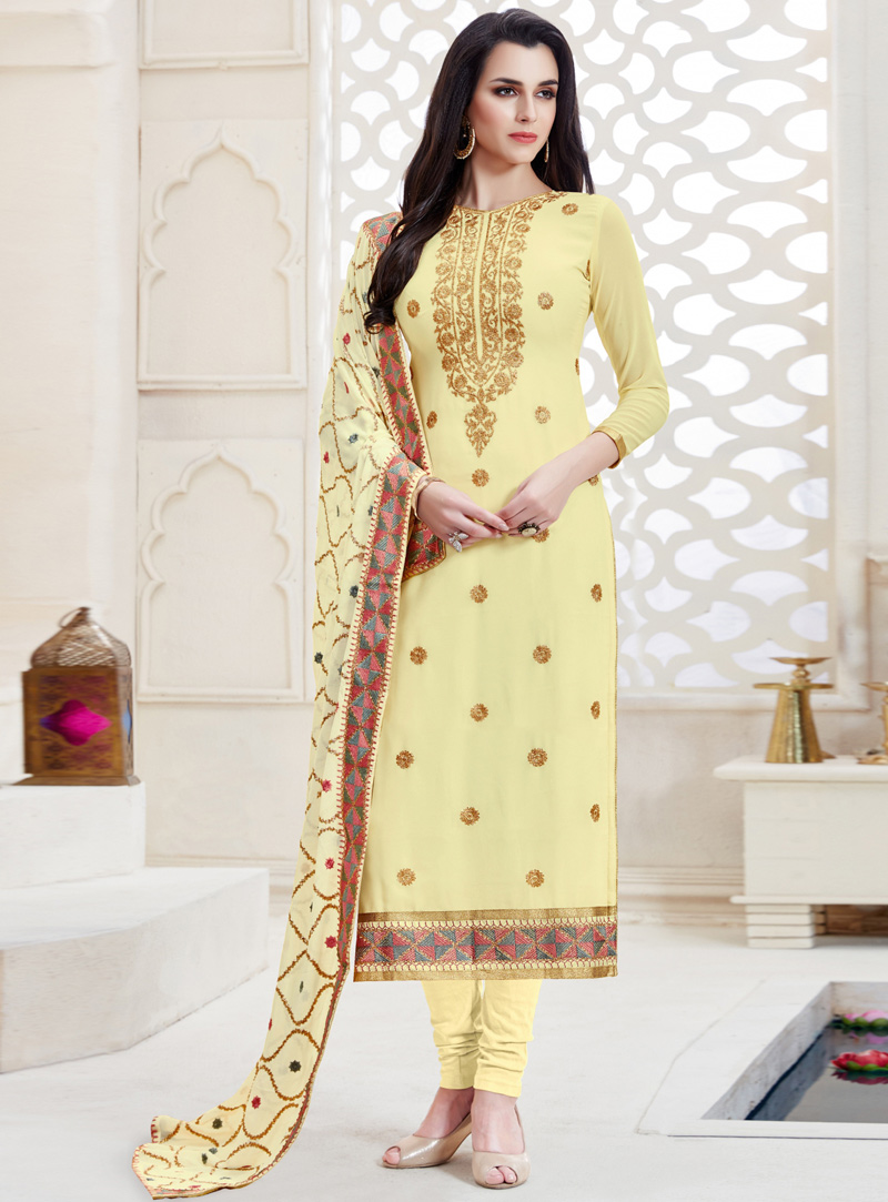 Light Yellow Georgatte Churidar Salwar Suit 117665