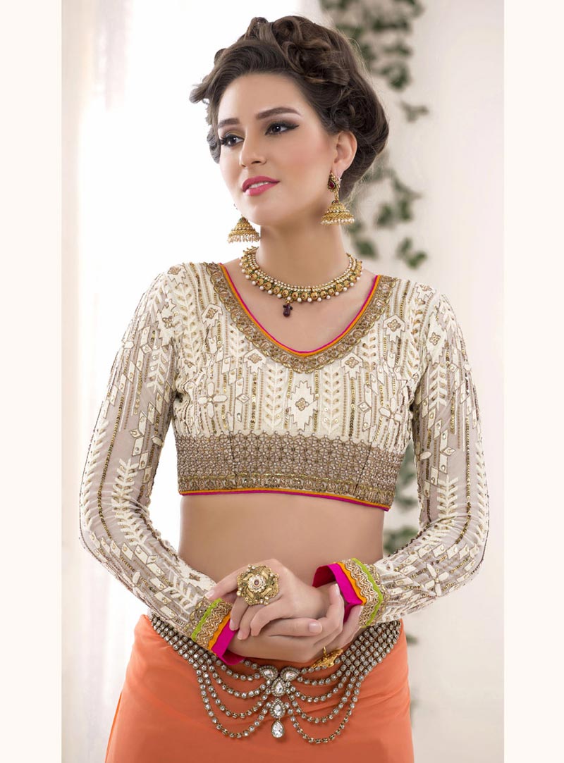 Off White Georgette Readymade Blouse 68994
