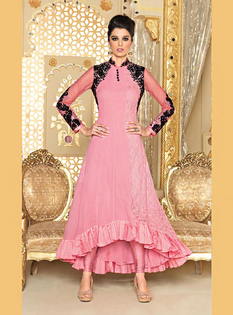 Giselli Monteiro Pink Faux Georgette Designer Anarkali Suit 69958