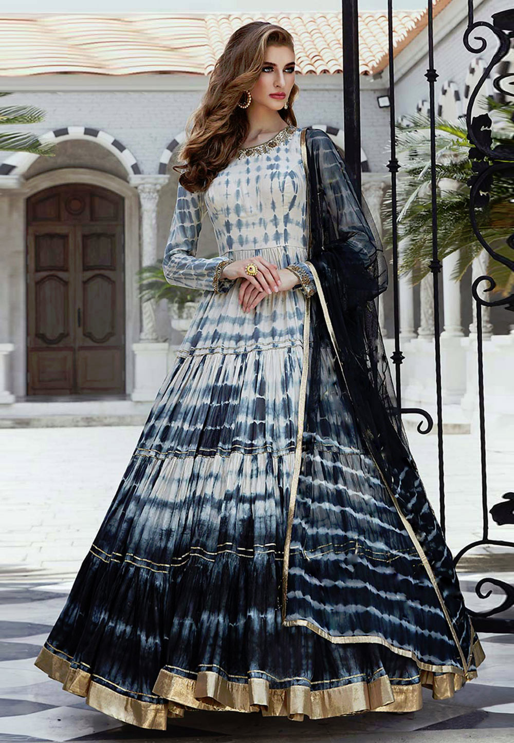 Off White Cotton Silk Readymade Long Anarkali Suit 200889