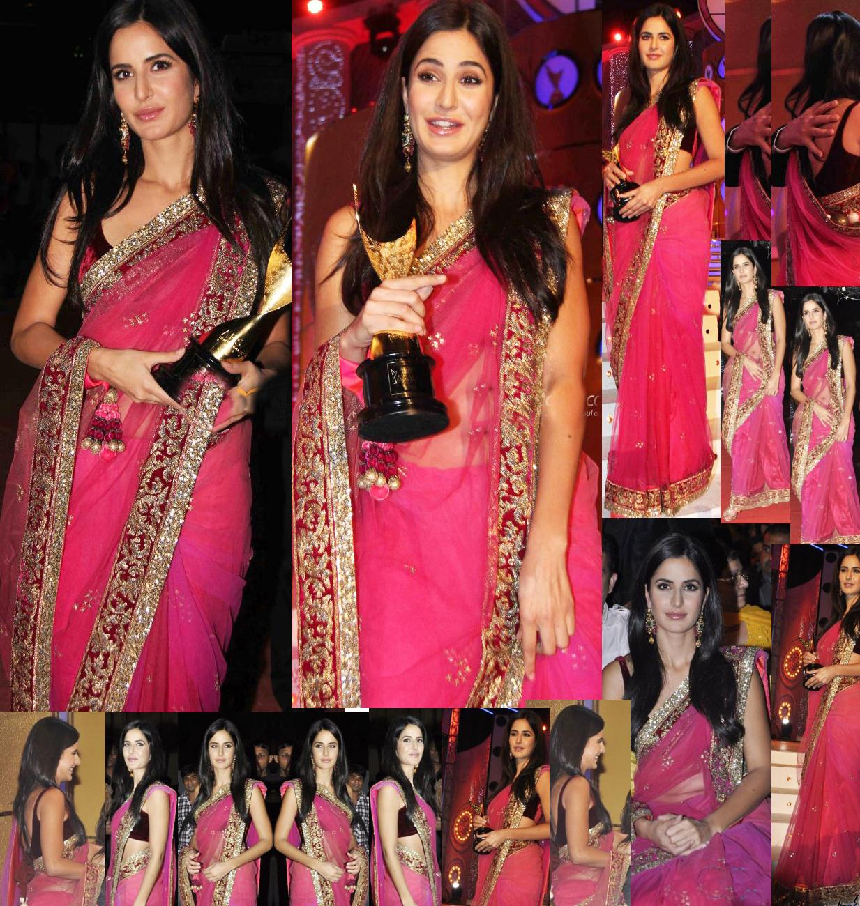 Katerina Kaif in Gorgerous Pink & Maroon Saree at Apsara Award 12319