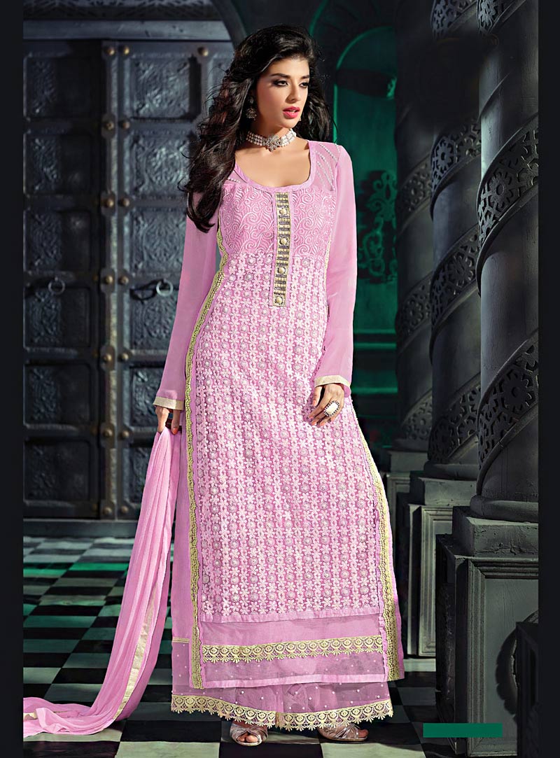 Pink Georgette Palazzo Style Suit 69810