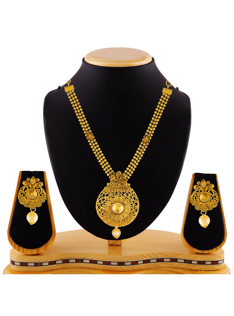 Golden Brass LCT Stone Necklace Set 103911