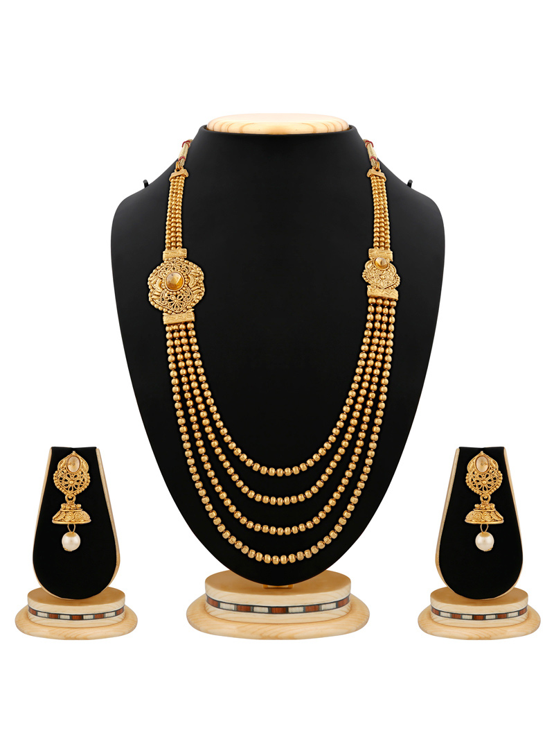 Golden Brass Kundan Necklace Set 103917