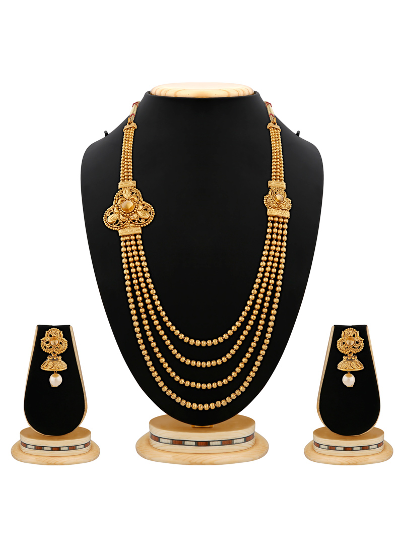 Golden Brass Kundan Necklace Set 103918