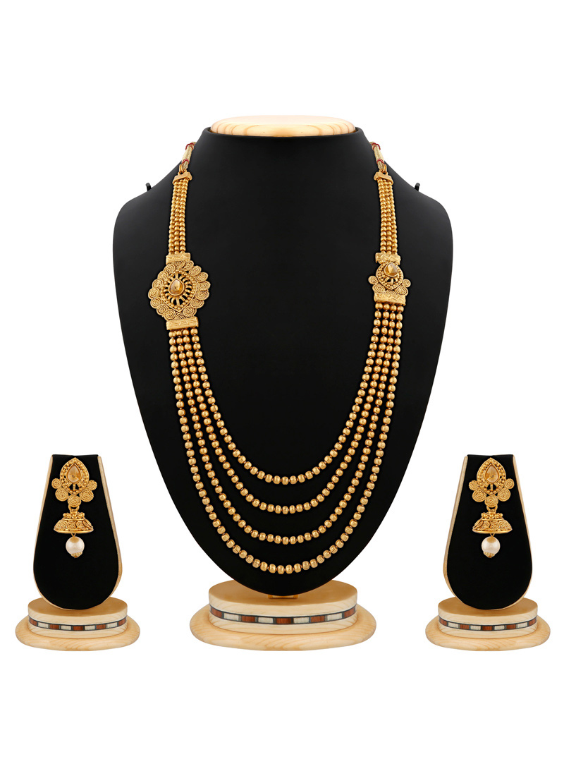 Golden Brass Kundan Necklace Set 103919