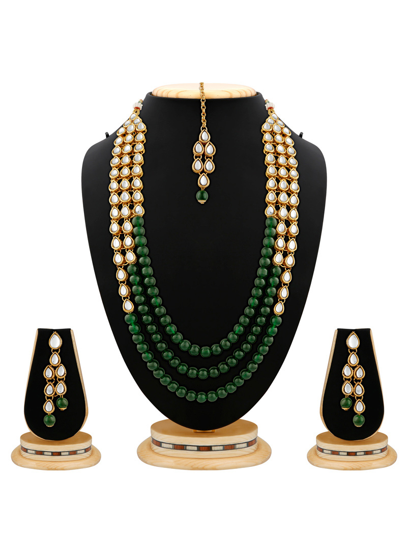 Golden Brass Kundan Necklace Set 103920
