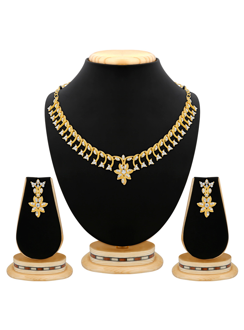 White Brass Austrian Stone Necklace Set 103924